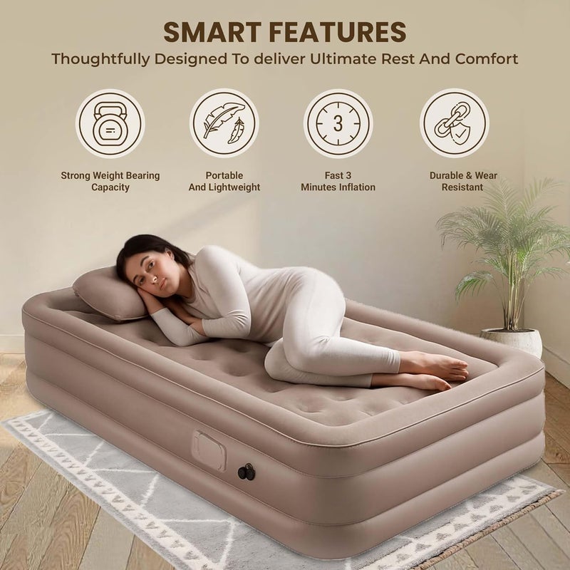Eworld Portable Air Mattress with Built-in Pump (190 × 100 × 40 cm) – Double Layer Inflatable Bed for Home, Camping & Guest Use | Ultra-Comfortable Waterproof Airbed - Assorted Colors - Image 3